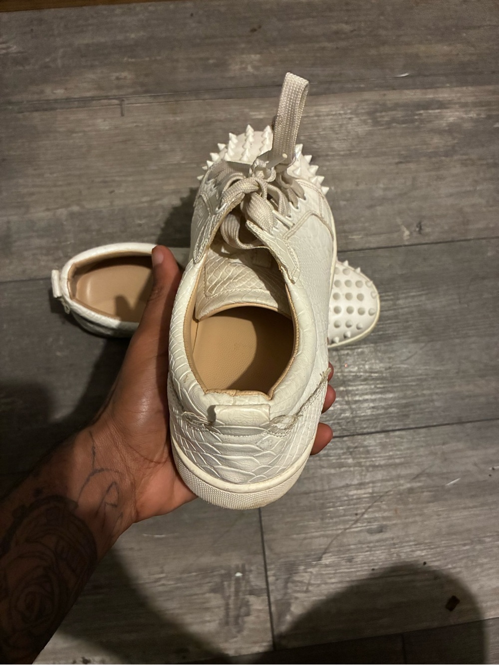 White Spike Detail Low Top Sneakers